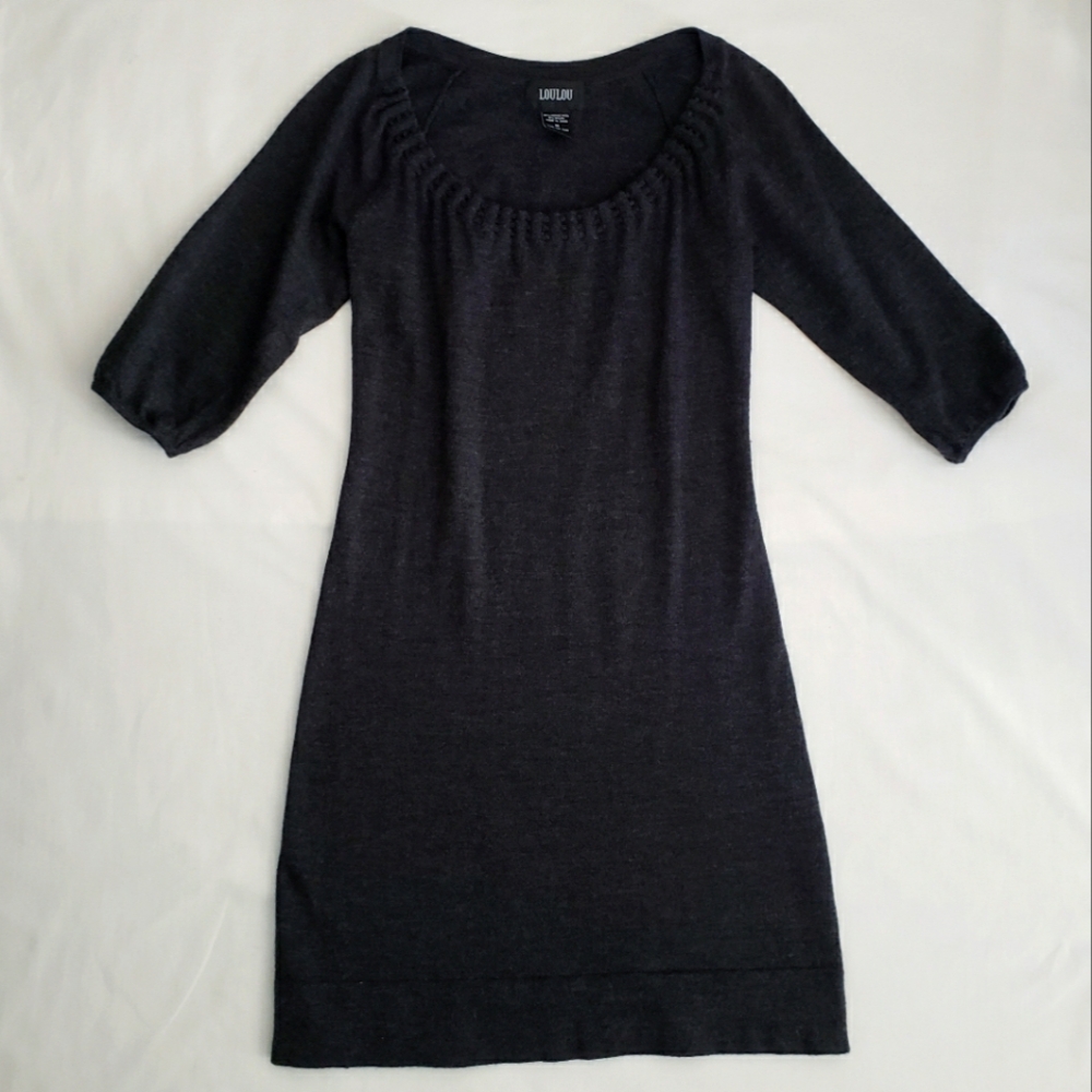 LouLou Heather Black-Gray Merino Wool Mini Sweater Dress Size M
